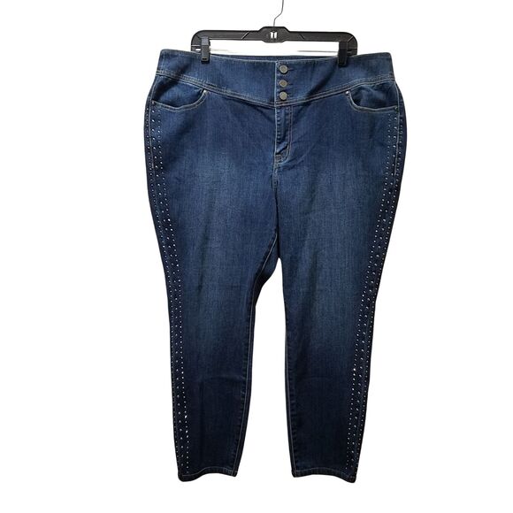 Lane Bryant Denim - Lane Bryant Jegging 20 Blue Flex Magic Waist 3-Button Jeans Rhinestones Studs